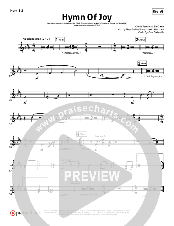 Hymn Of Joy French Horn 1/2 (Chris Tomlin)