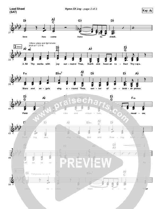 Hymn Of Joy Lead Sheet (SAT) (Chris Tomlin)