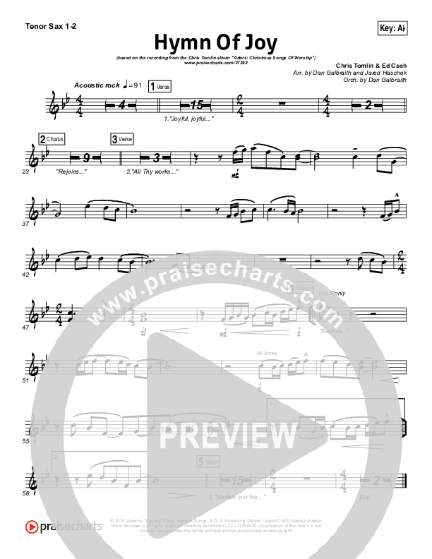 Hymn Of Joy Tenor Sax 1/2 (Chris Tomlin)