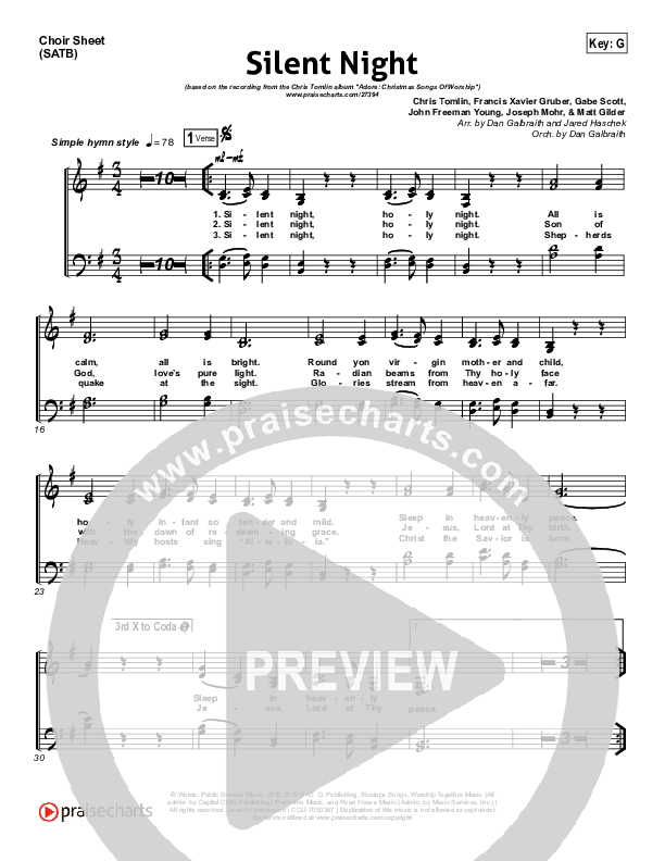 Silent Night Choir Sheet (SATB) (Chris Tomlin / Kristyn Getty)