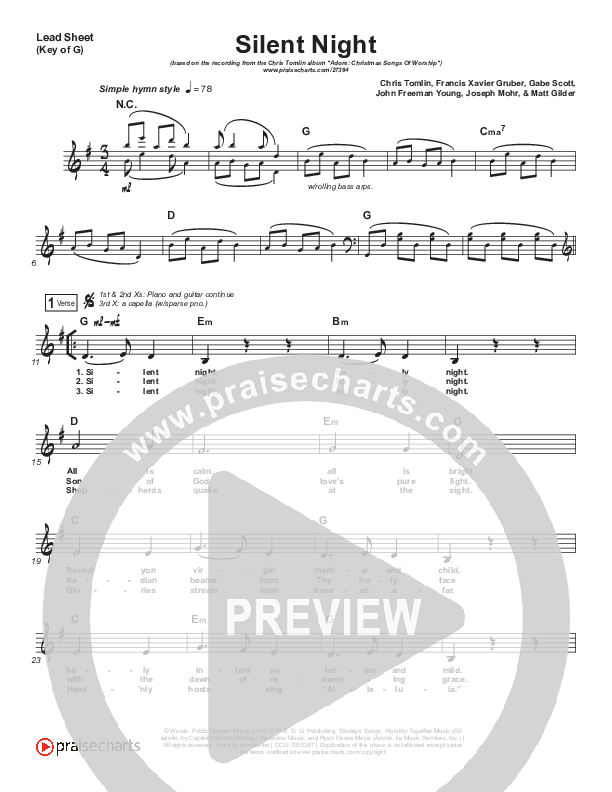 Silent Night Lead Sheet (Melody) (Chris Tomlin / Kristyn Getty)