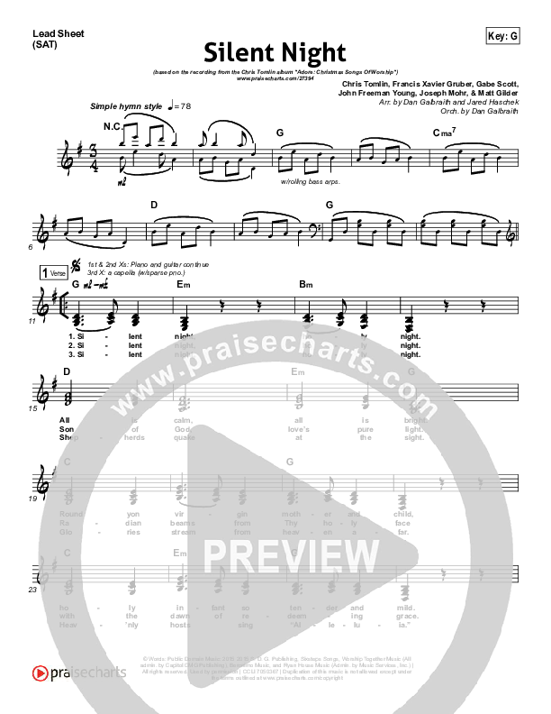 Silent Night Lead Sheet (SAT) (Chris Tomlin / Kristyn Getty)