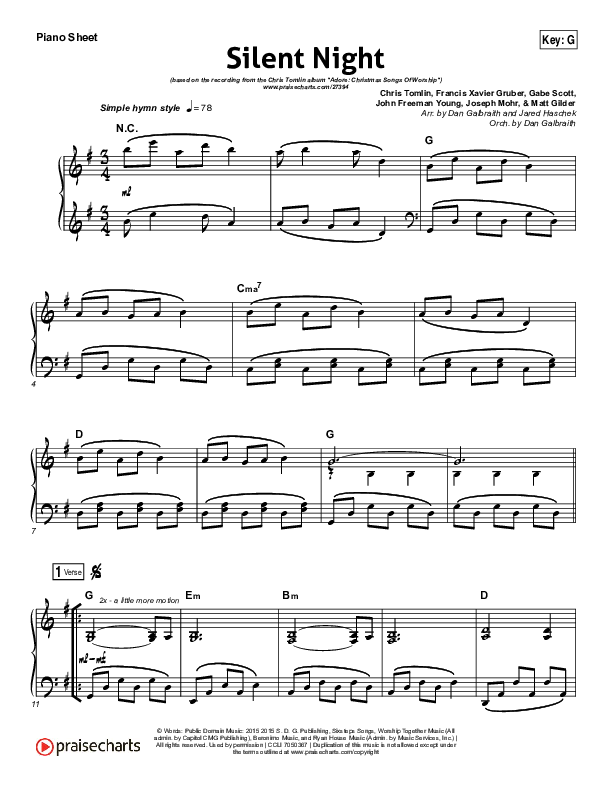 Silent Night Piano Sheet (Chris Tomlin / Kristyn Getty)