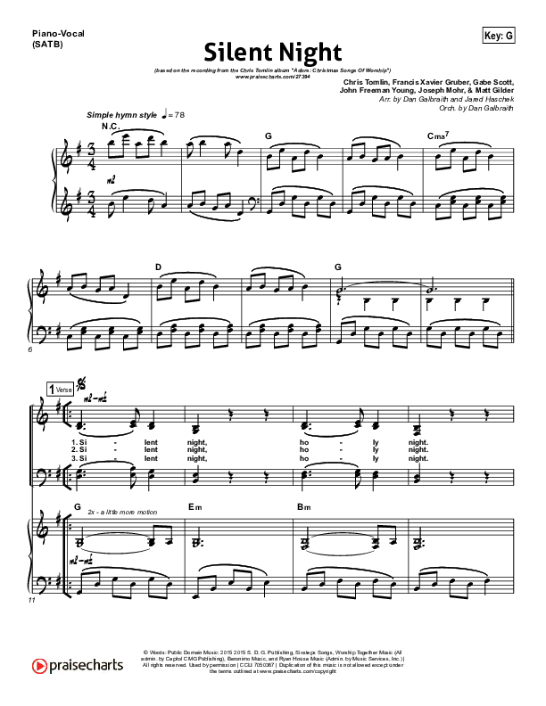 Silent Night Piano/Vocal (SATB) (Chris Tomlin / Kristyn Getty)
