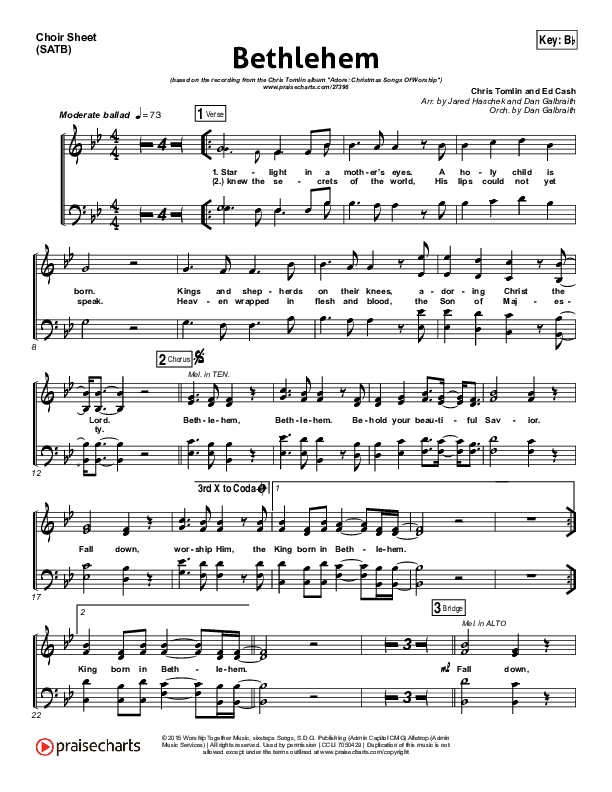 Bethlehem Vocal Sheet (SATB) (Chris Tomlin)