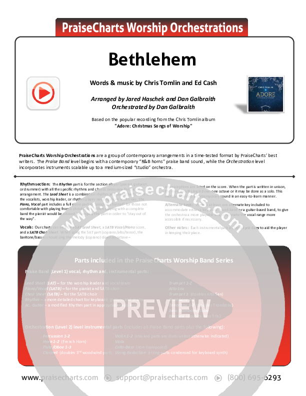 Bethlehem Cover Sheet (Chris Tomlin)