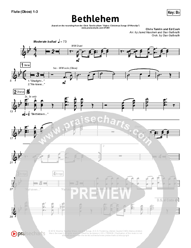 Bethlehem Flute/Oboe 1/2/3 (Chris Tomlin)
