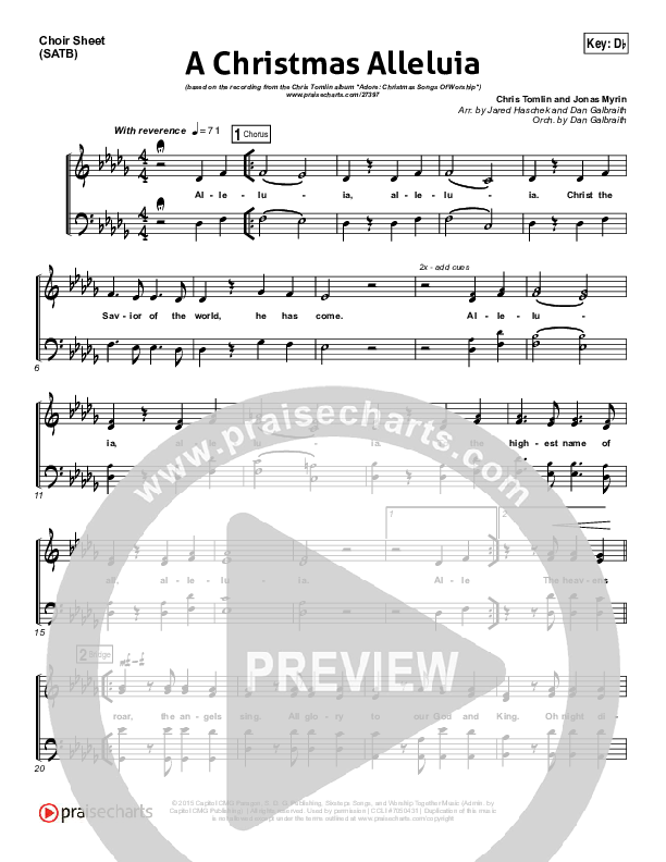 A Christmas Alleluia Choir Sheet (SATB) (Chris Tomlin / Lauren Daigle / Leslie Jordan)