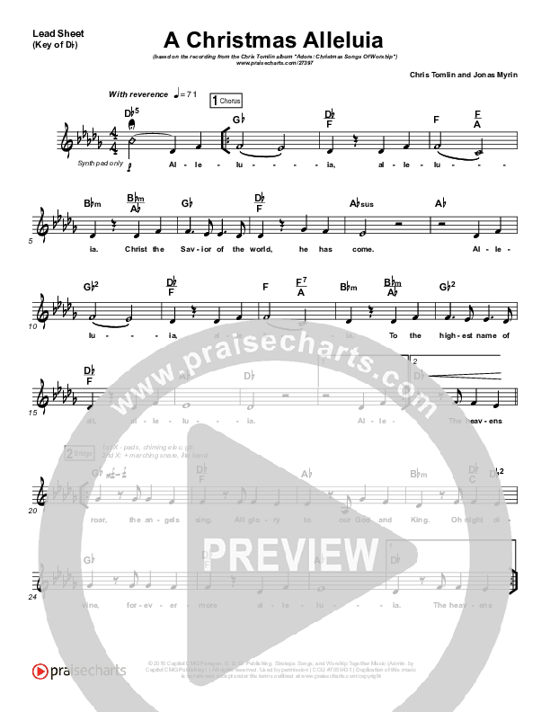 A Christmas Alleluia Lead Sheet (Melody) (Chris Tomlin / Lauren Daigle / Leslie Jordan)