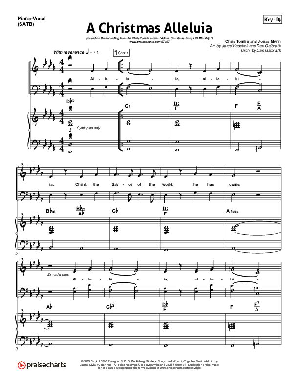 A Christmas Alleluia Piano/Vocal & Lead (Chris Tomlin / Lauren Daigle / Leslie Jordan)