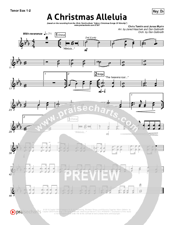 A Christmas Alleluia Tenor Sax 1/2 (Chris Tomlin / Lauren Daigle / Leslie Jordan)