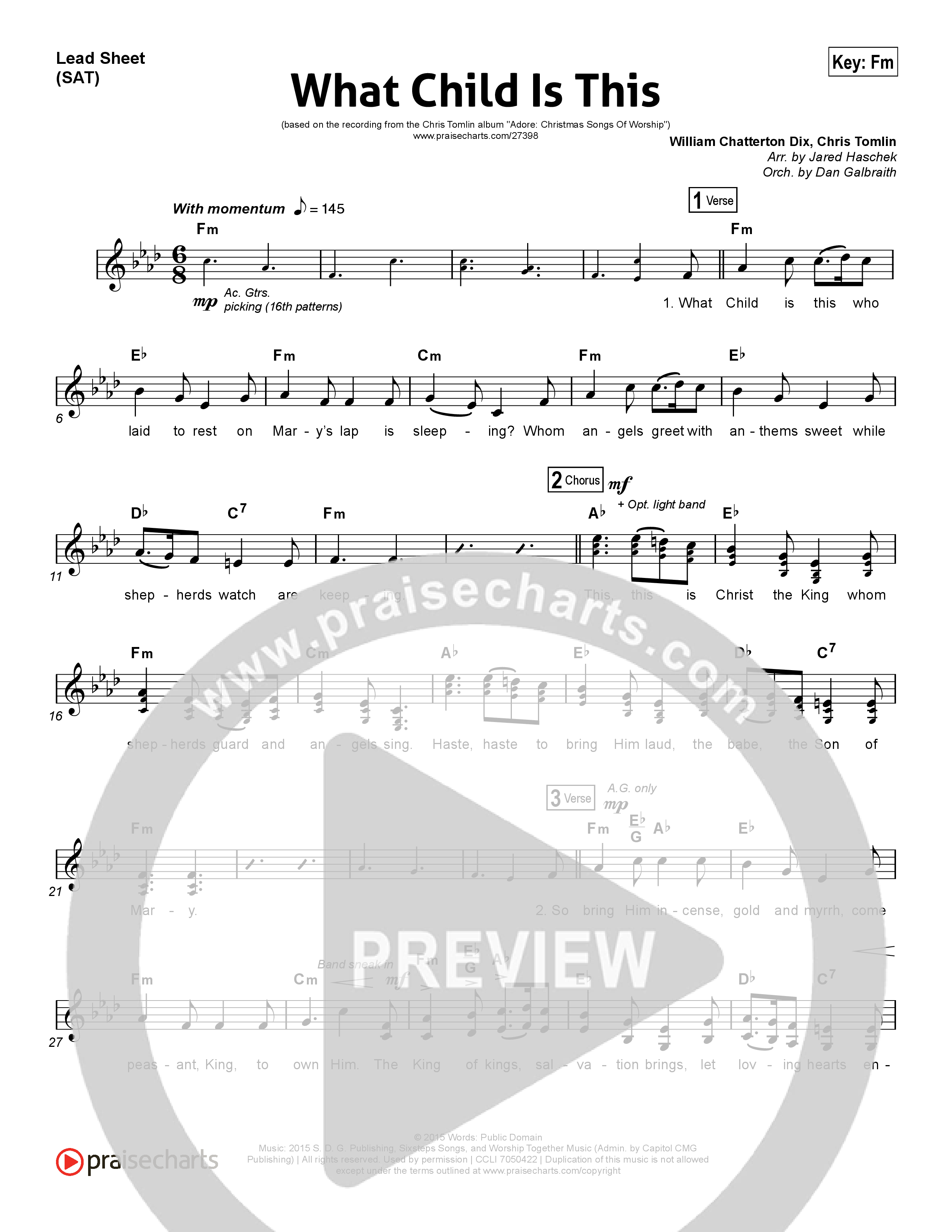 What Child Is This Lead Sheet (SAT) (Chris Tomlin / All Sons & Daughters)