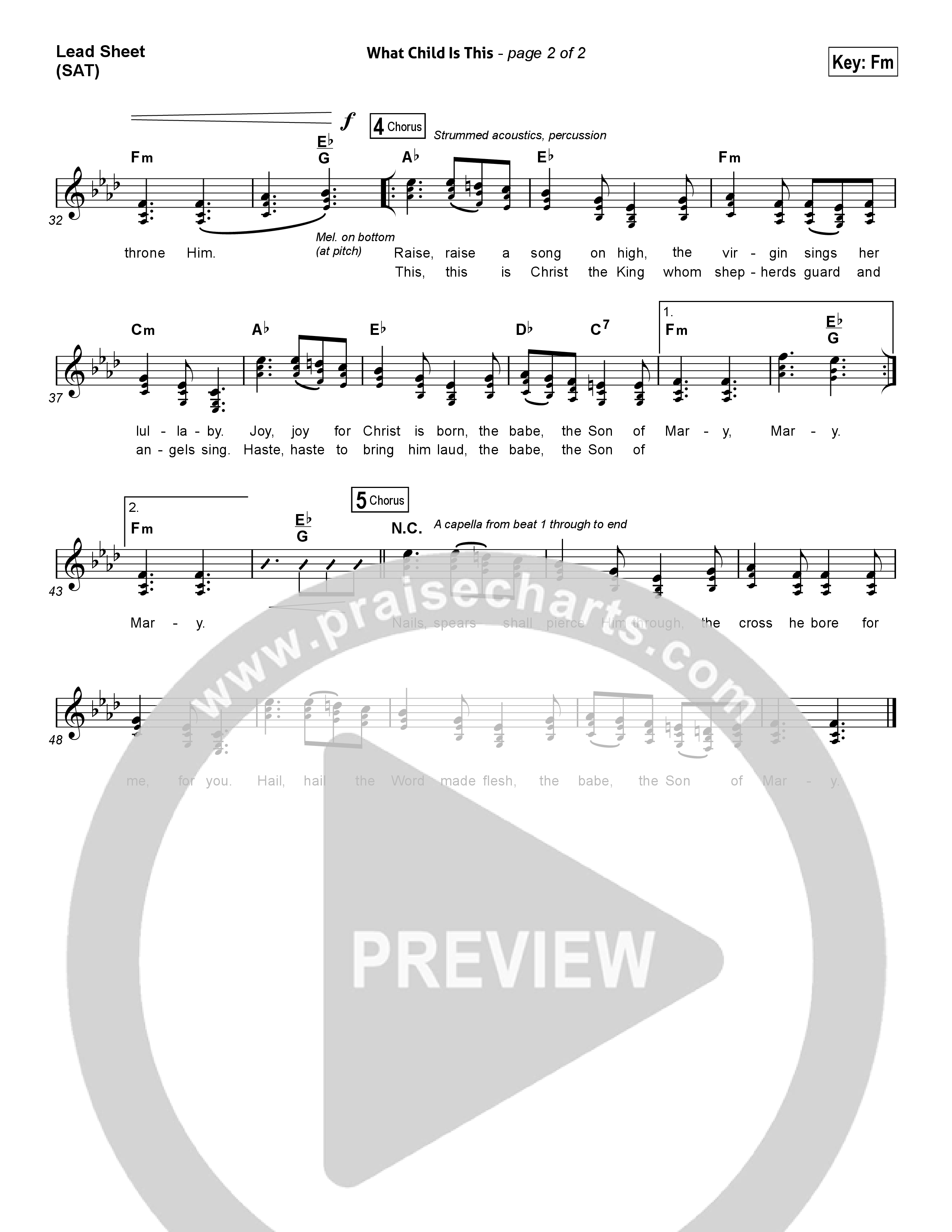 What Child Is This Lead Sheet (SAT) (Chris Tomlin / All Sons & Daughters)