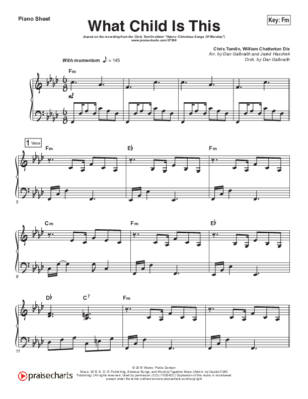 What Child Is This Piano Sheet (Chris Tomlin / All Sons & Daughters)