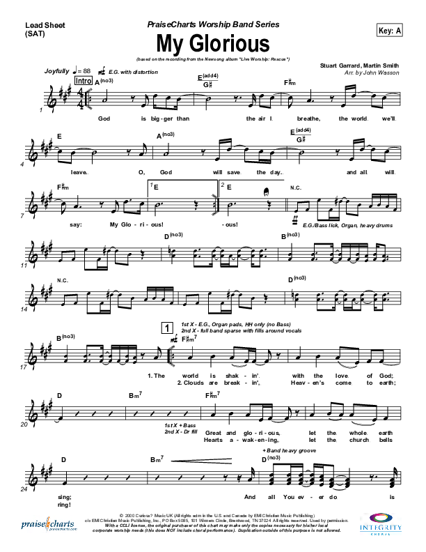 My Glorious Lead Sheet (SAT) (Newsong)