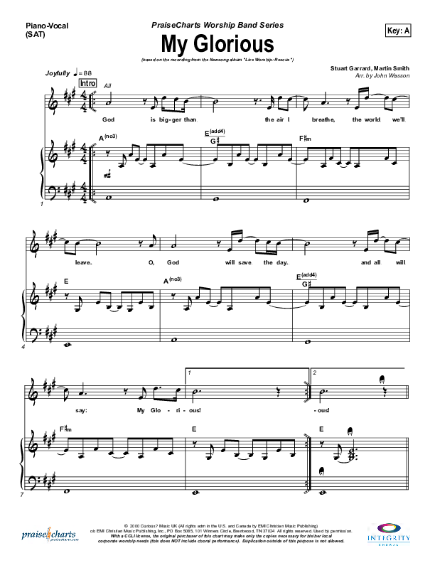 My Glorious Piano/Vocal (SAT) (Newsong)