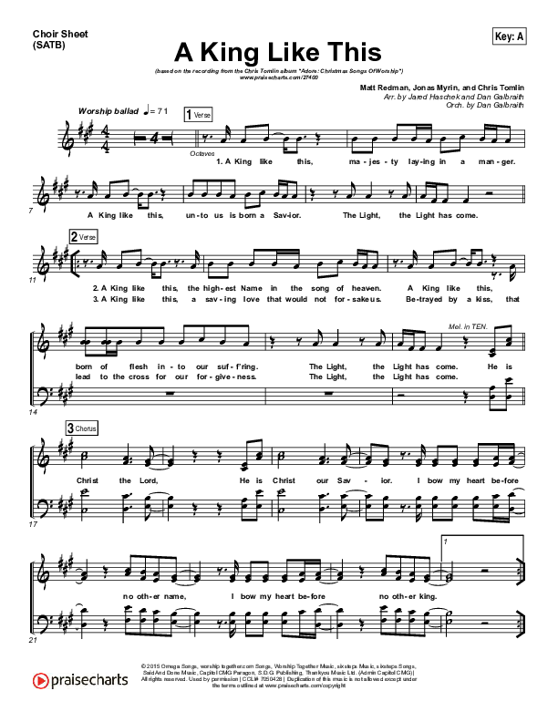 A King Like This Choir Sheet (SATB) (Chris Tomlin)