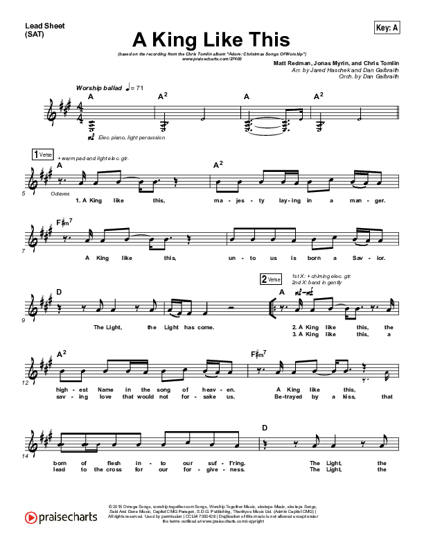 A King Like This Lead Sheet (SAT) (Chris Tomlin)