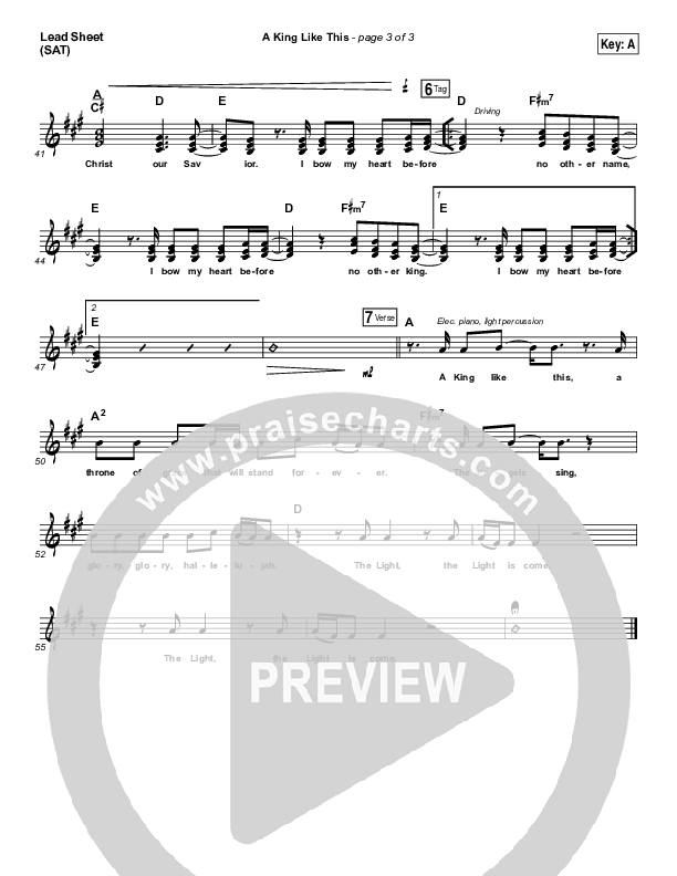 A King Like This Lead Sheet (SAT) (Chris Tomlin)