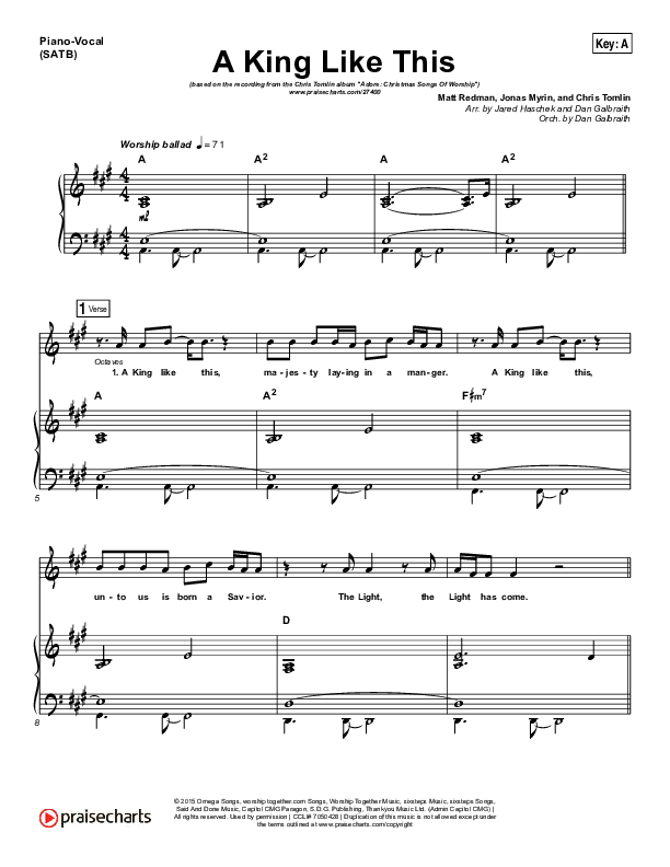 A King Like This Piano/Vocal (SATB) (Chris Tomlin)