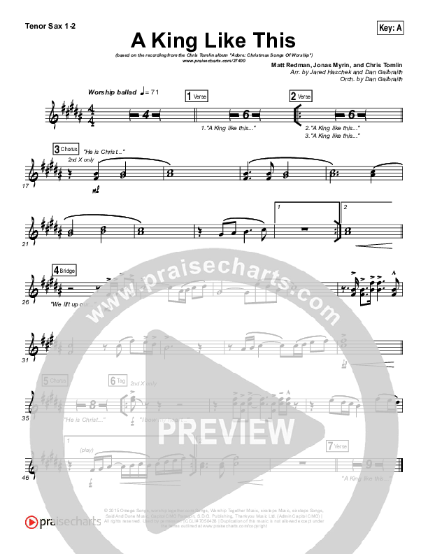 A King Like This Tenor Sax 1/2 (Chris Tomlin)