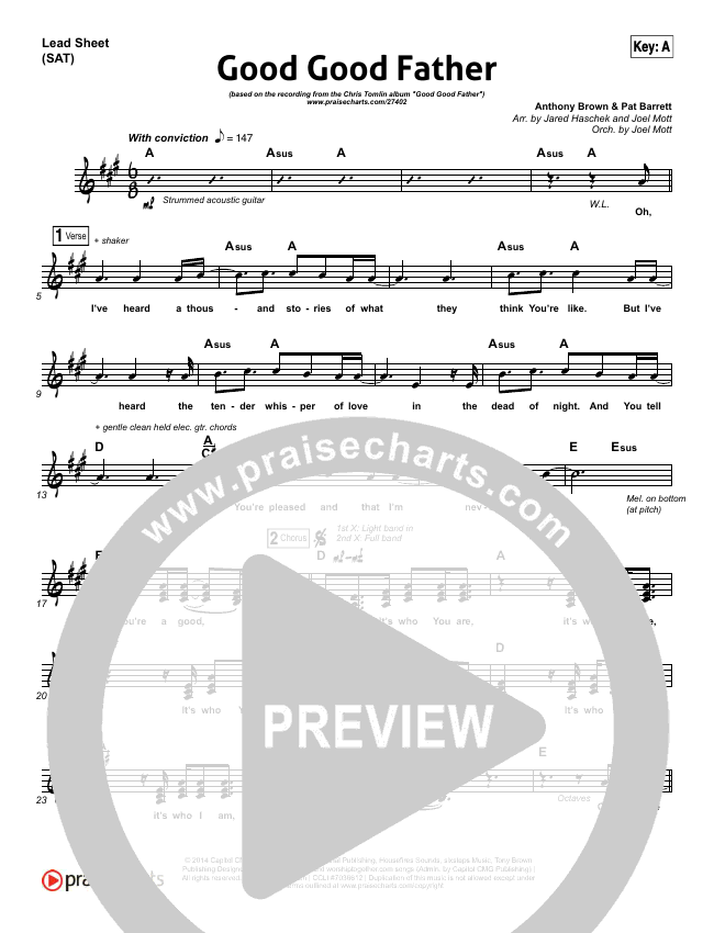 Good Good Father Sheet Music PDF (Chris Tomlin) - PraiseCharts