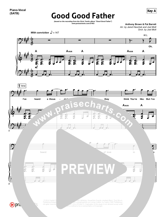Good Good Father Sheet Music PDF (Chris Tomlin) - PraiseCharts