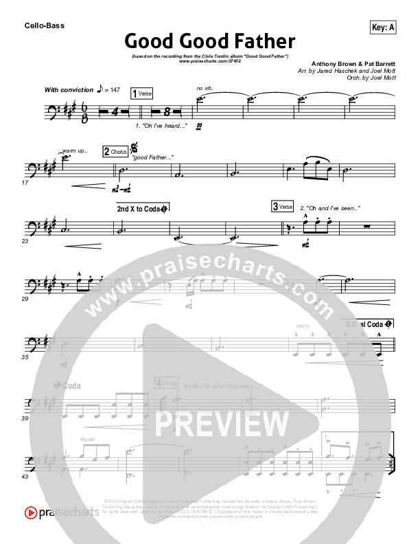 Good Good Father Cello/Bass (Chris Tomlin)