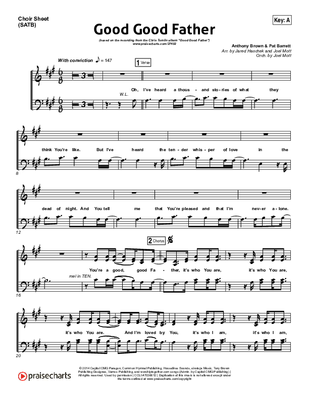 Good Good Father Choir Vocals (SATB) (Chris Tomlin)