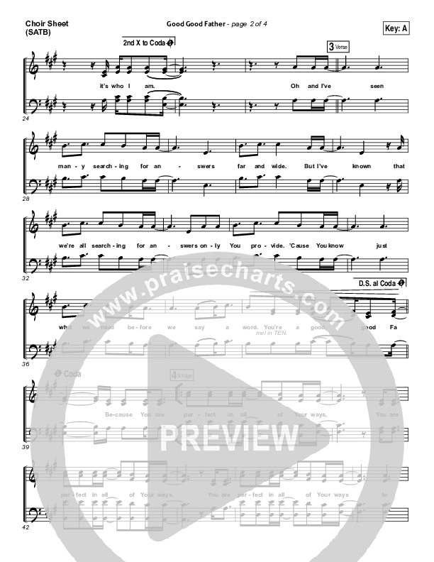 Good Good Father Choir Sheet (SATB) (Chris Tomlin)