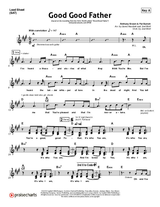 Good Good Father Lead Sheet (SAT) (Chris Tomlin)