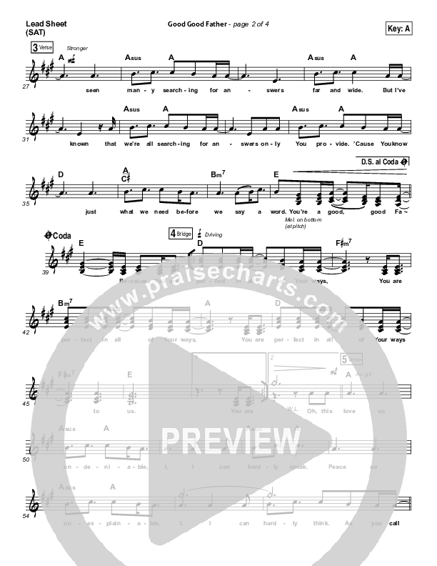 Good Good Father Lead Sheet (SAT) (Chris Tomlin)