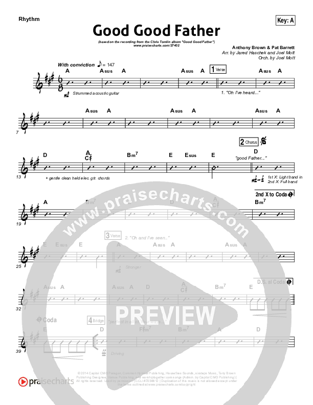 Good Good Father Rhythm Chart (Chris Tomlin)