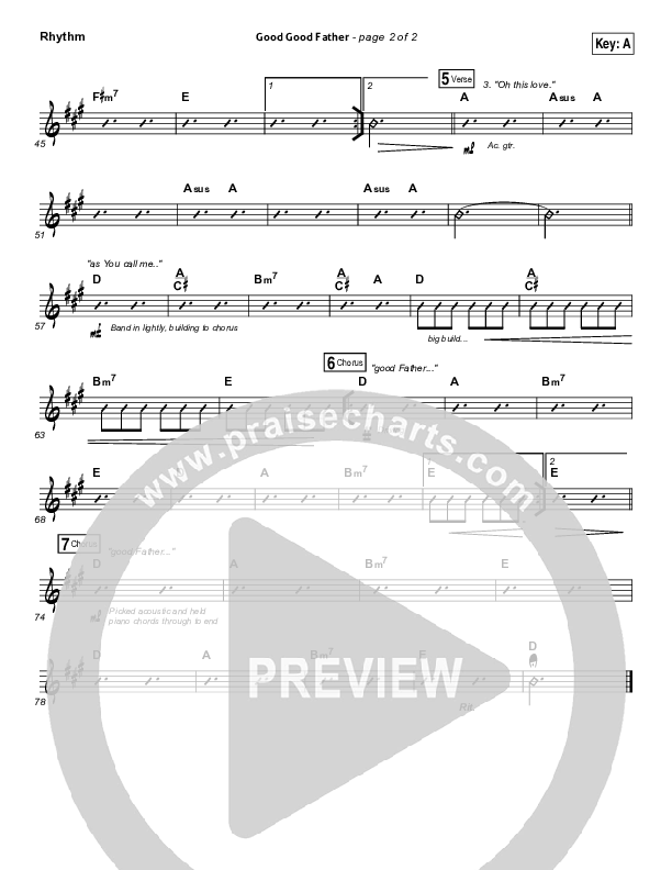 Good Good Father Rhythm Chart (Chris Tomlin)
