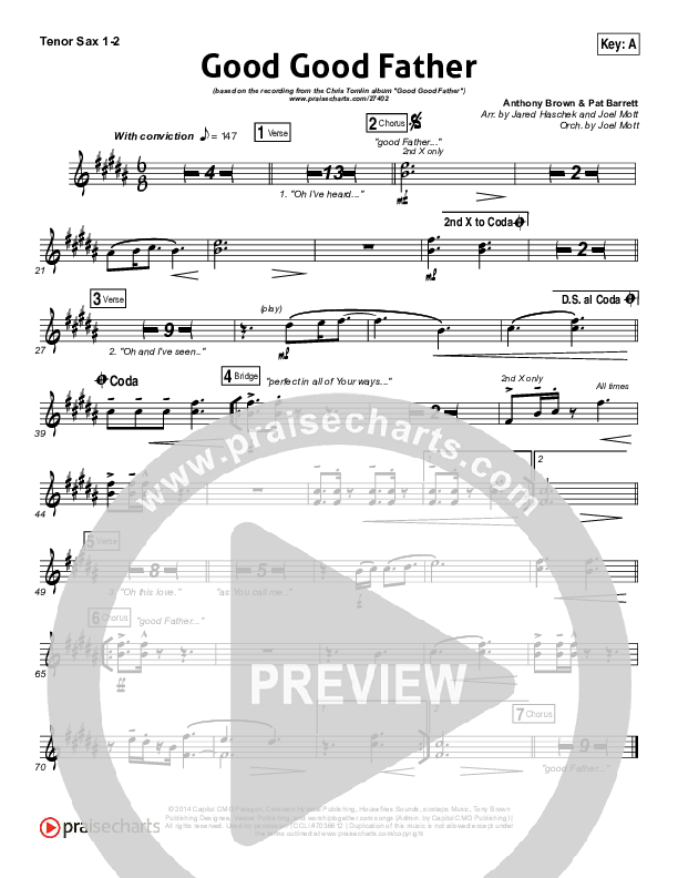 Good Good Father Tenor Sax 1/2 (Chris Tomlin)