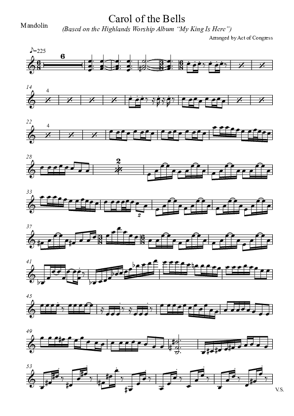 Carol Of The Bells Mandolin (Highlands Worship)