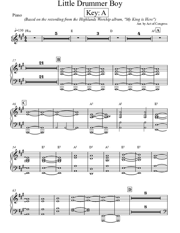 Little Drummer Boy Piano Sheet (Highlands Worship)