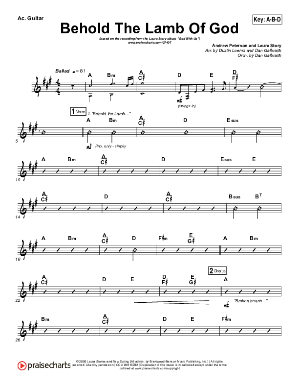 Behold The Lamb Of God Acoustic Guitar (Laura Story / Brandon Heath)