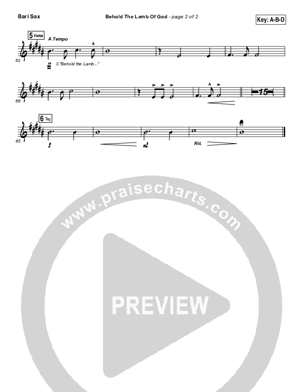 Behold The Lamb Of God Bari Sax (Laura Story / Brandon Heath)