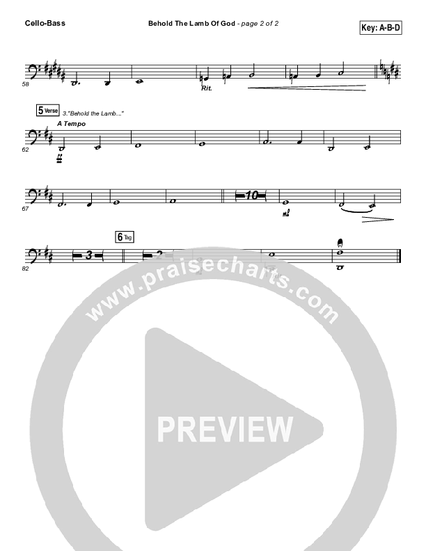 Behold The Lamb Of God Cello/Bass (Laura Story / Brandon Heath)