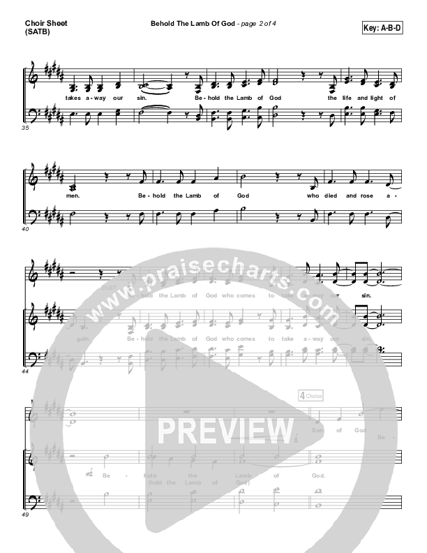 Behold The Lamb Of God Choir Vocals (SATB) (Laura Story / Brandon Heath)