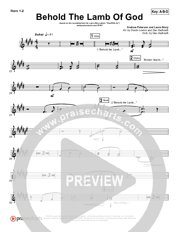 Behold The Lamb Of God French Horn 1/2 (Laura Story / Brandon Heath)