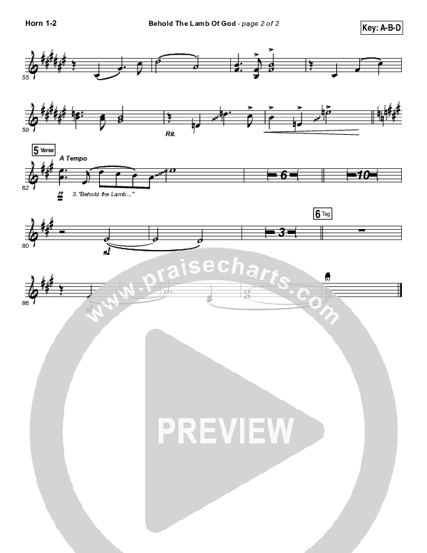 Behold The Lamb Of God French Horn 1/2 (Laura Story / Brandon Heath)