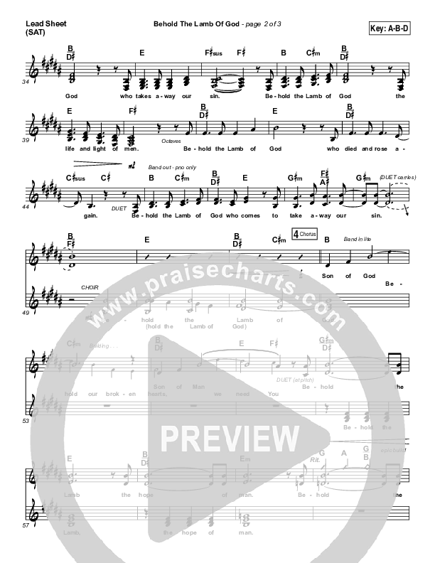 Behold The Lamb Of God Lead Sheet (SAT) (Laura Story / Brandon Heath)