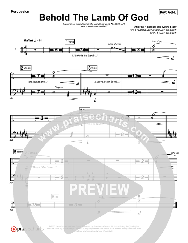 Behold The Lamb Of God Percussion (Laura Story / Brandon Heath)