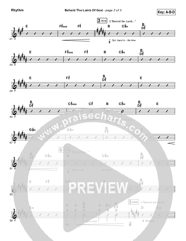 Behold The Lamb Of God Rhythm Chart (Laura Story / Brandon Heath)