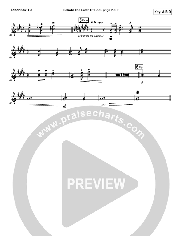 Behold The Lamb Of God Tenor Sax 1/2 (Laura Story / Brandon Heath)