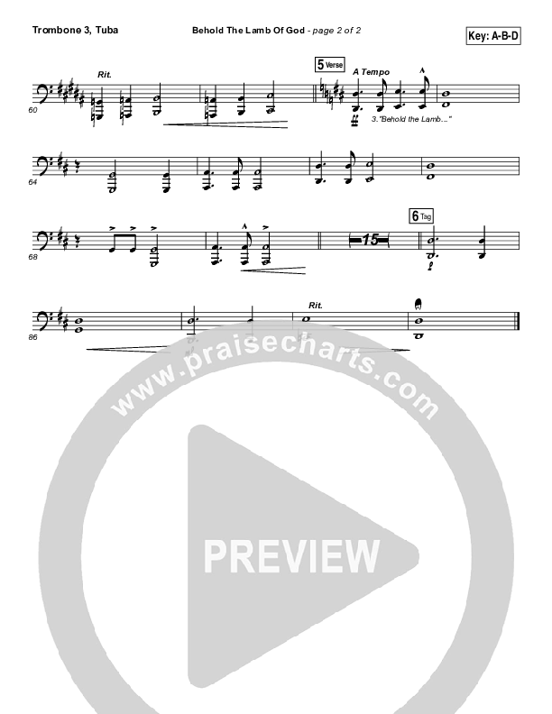 Behold The Lamb Of God Trombone 3/Tuba (Laura Story / Brandon Heath)