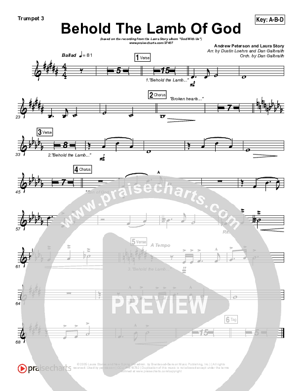 Behold The Lamb Of God Trumpet 3 (Laura Story / Brandon Heath)
