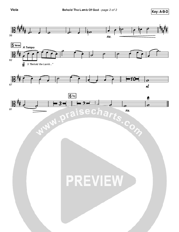 Behold The Lamb Of God Viola (Laura Story / Brandon Heath)